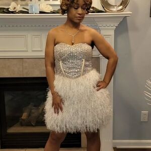 Elegant Strapless Silver and White Dress